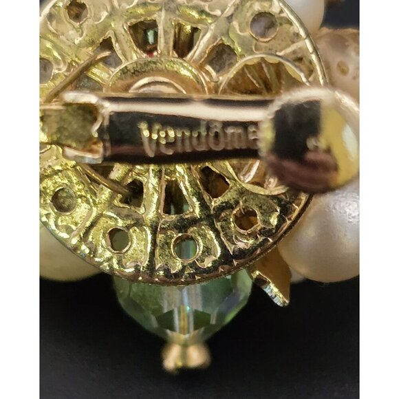 Vntg Vendome Gold-Tone Clip-On Earrings Faux Pearls & Aurora Borealis STUNNING - Picture 4 of 7